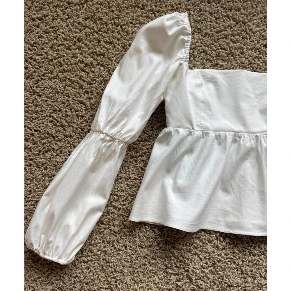 Reformation Organic Cotton Puff Sleeve Peasant Top Smocked Back Ivory Size 2